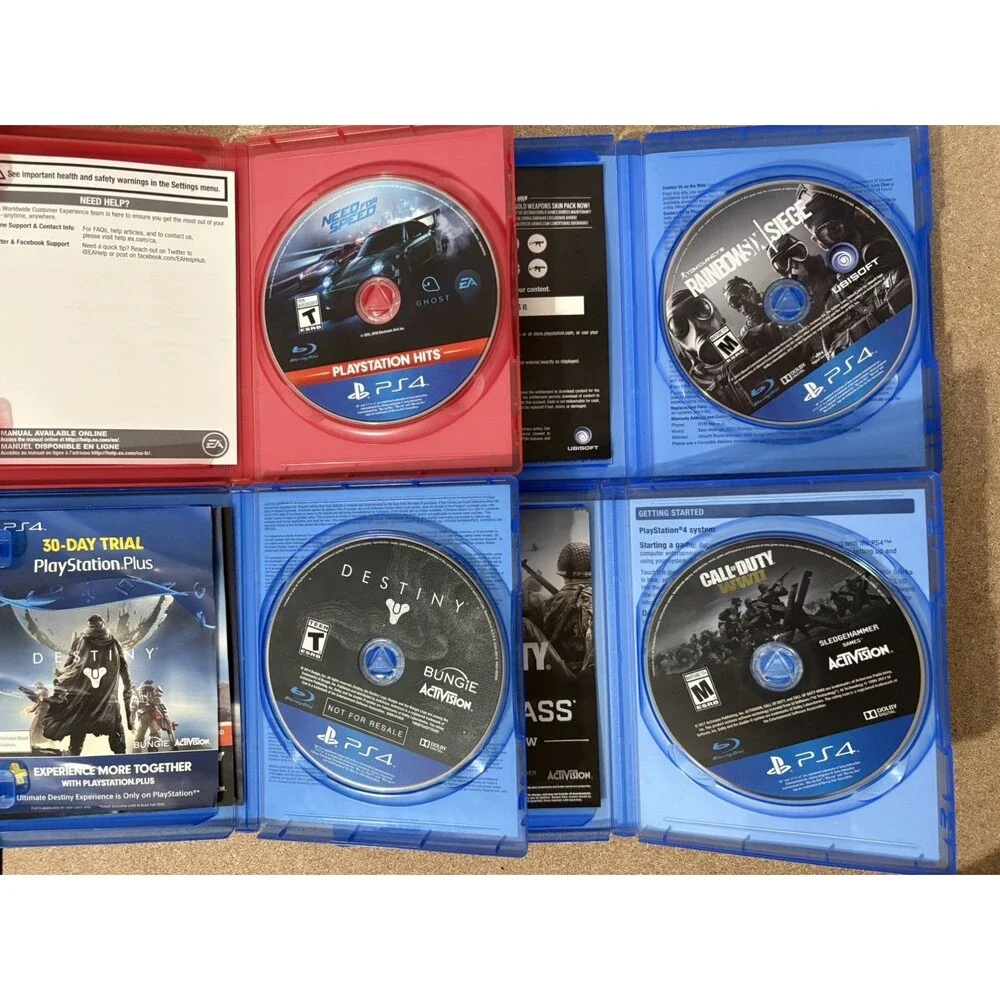 Sony PS4 Game Lot of 4 w/ Cases: COD WW2 | Need 4 Speed | Rainbow Six | Destiny